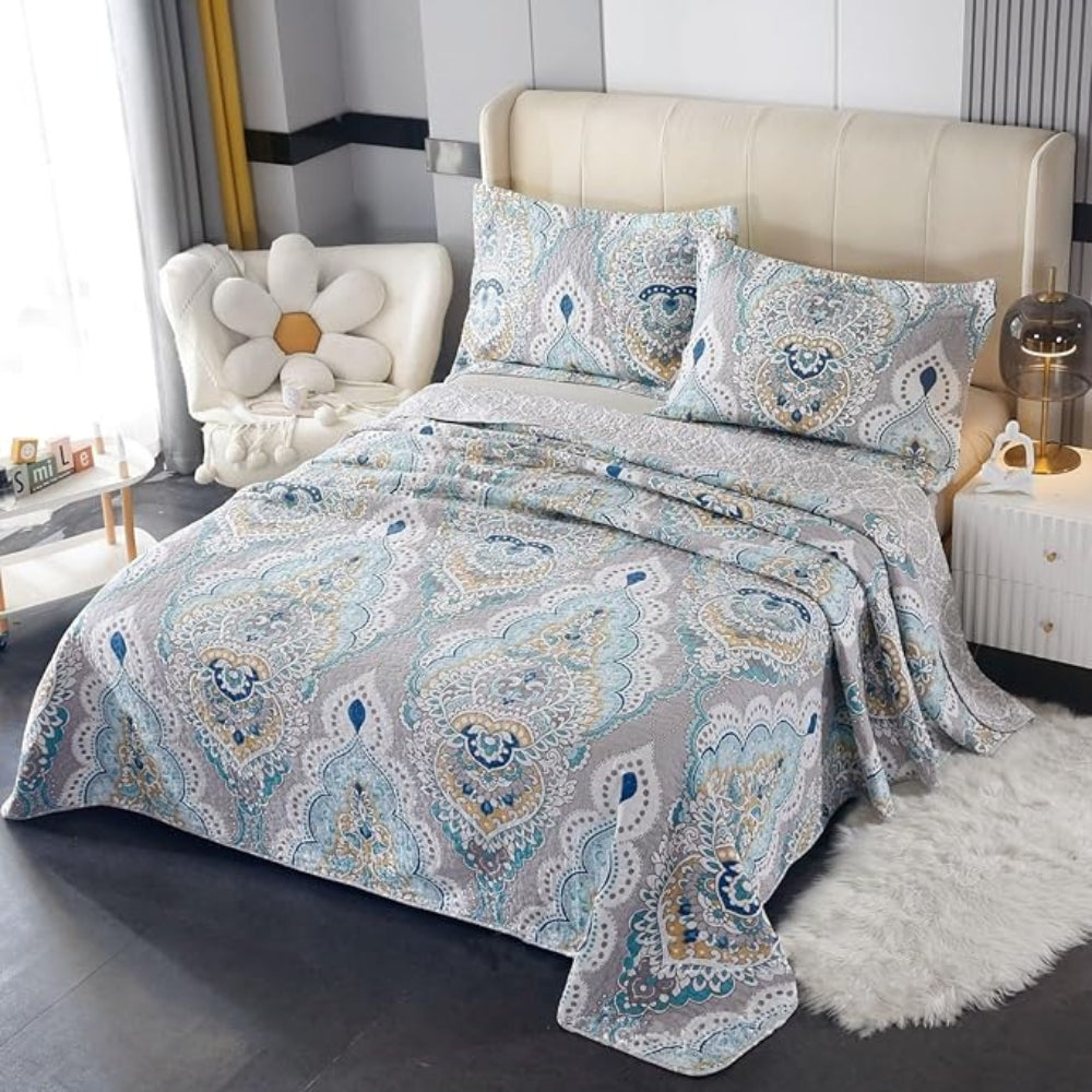 Paisley Aqua Teal Reversible Coverlet Set