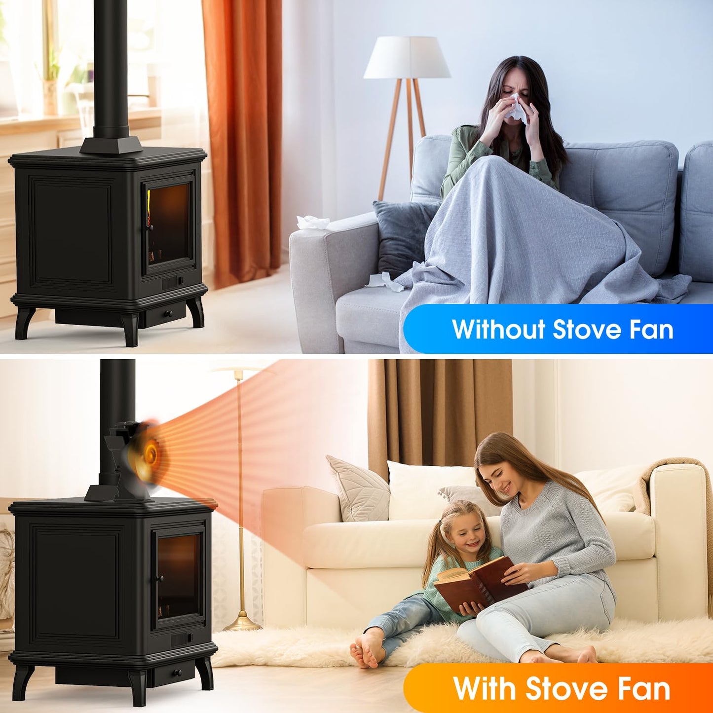 4-Blade Heat Powered Fireplace Fan for Wood Stoves