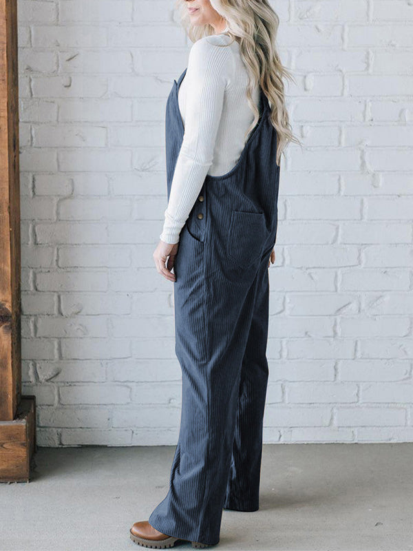 Cozy Ribbed Corduroy Loose Fit Overalls with Adjustable Straps