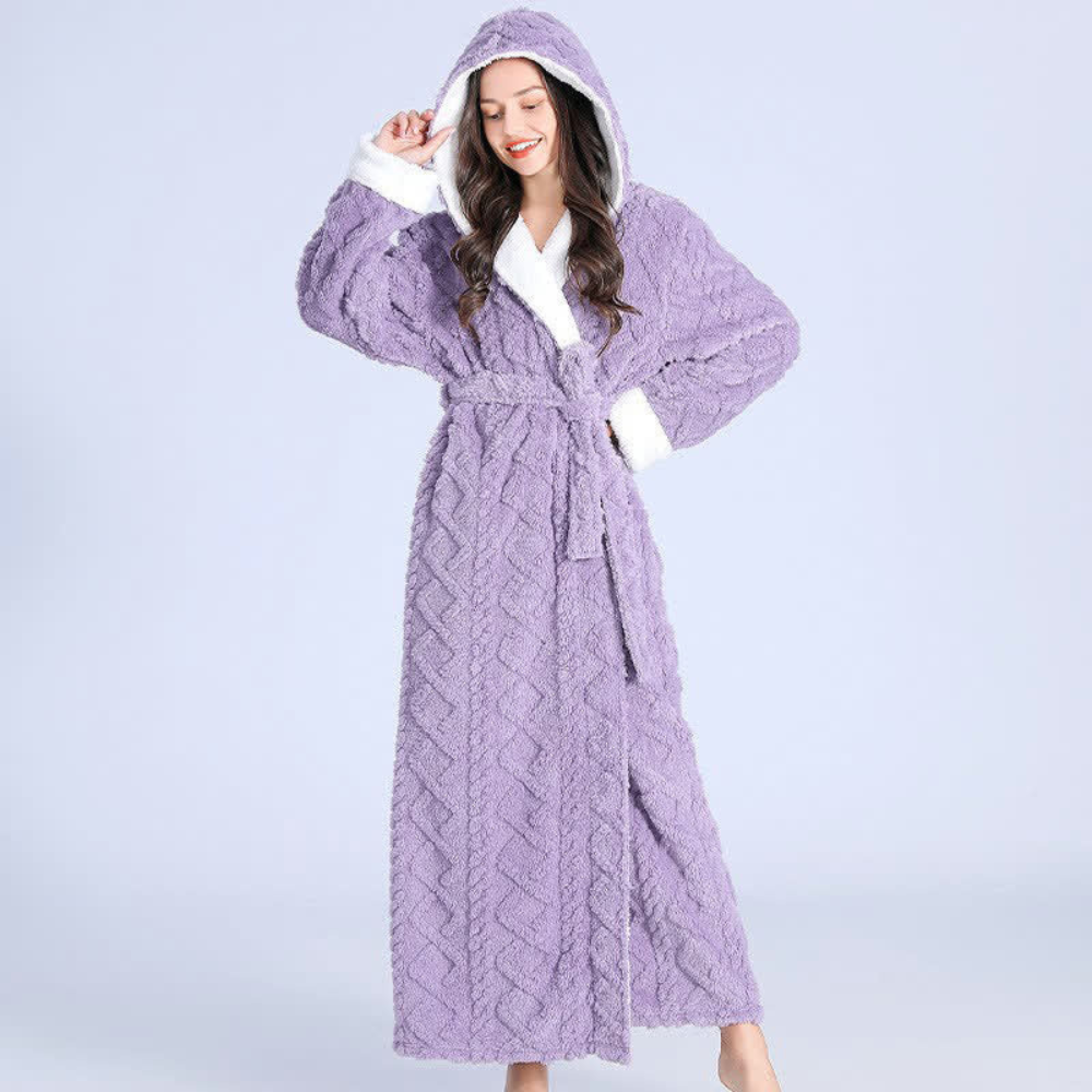 Plush Long Hooded Bathrobe with Pockets