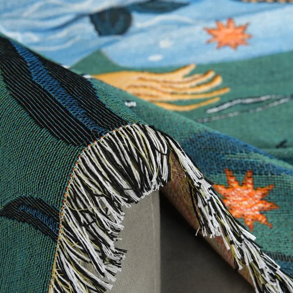 Mermaid Tapestry Sofa Cover with Tassels