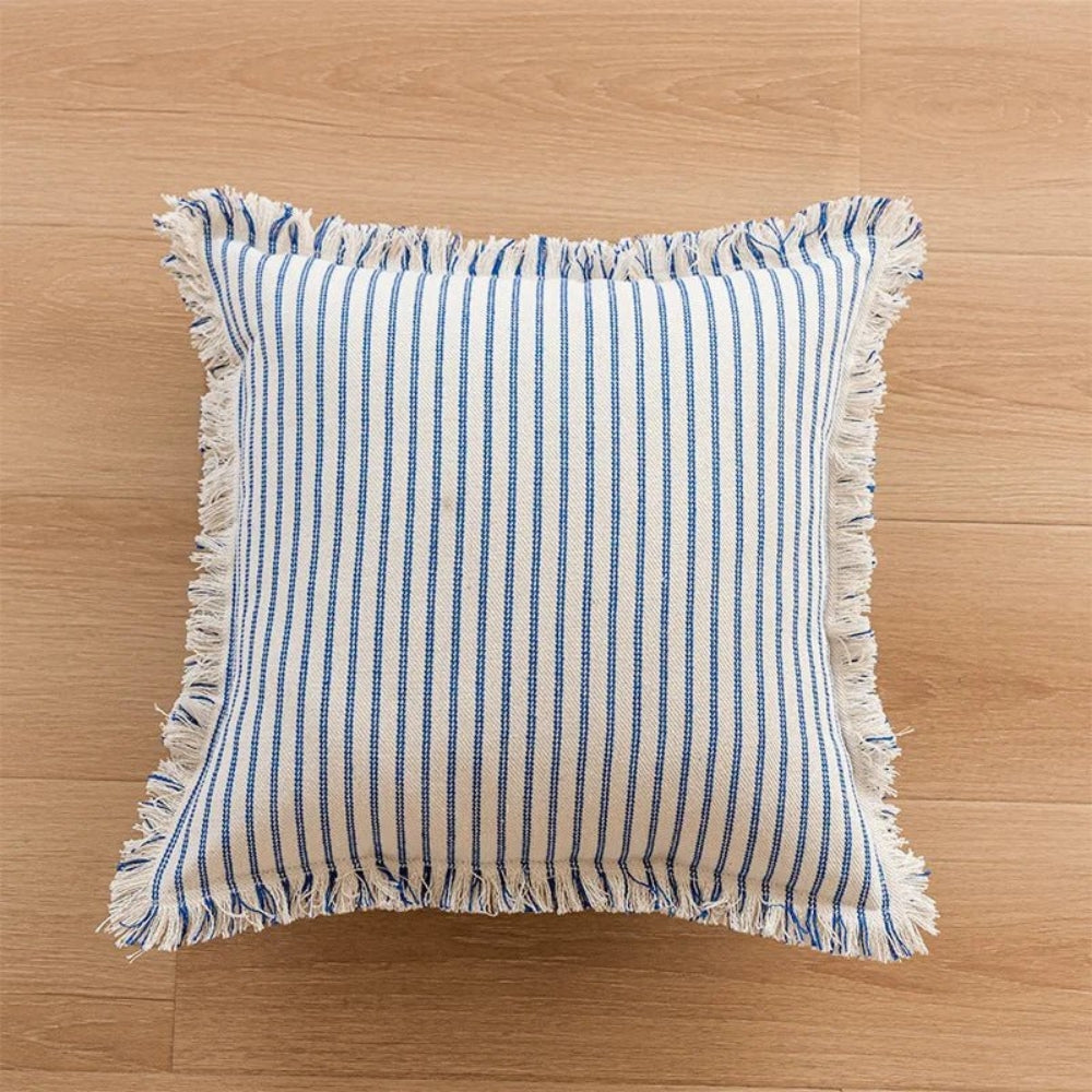 Striped Cotton-Linen Cushion Cover with Fringe