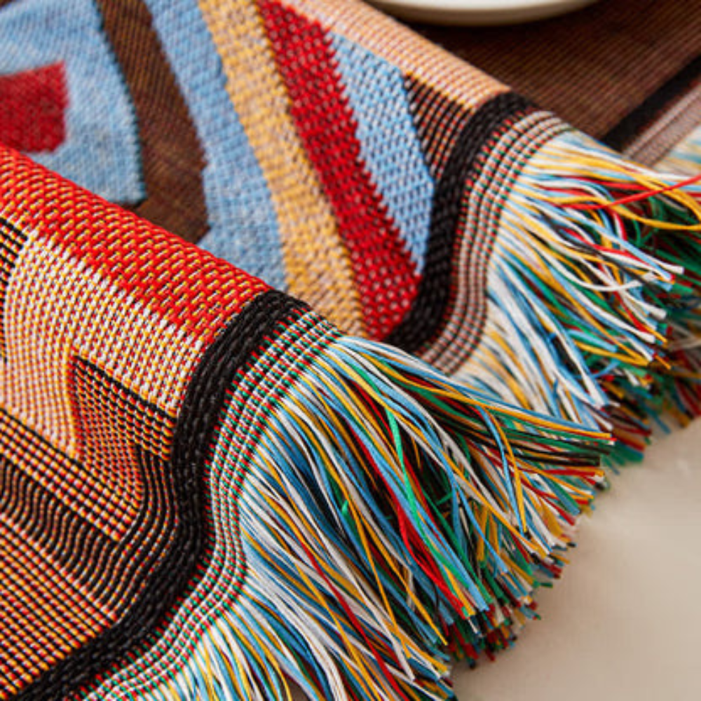 Boho Geometric Throw Sofa Cover with Tassels