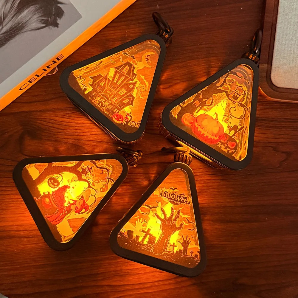 Halloween Triangle Table Lamp with Spooky Scenes