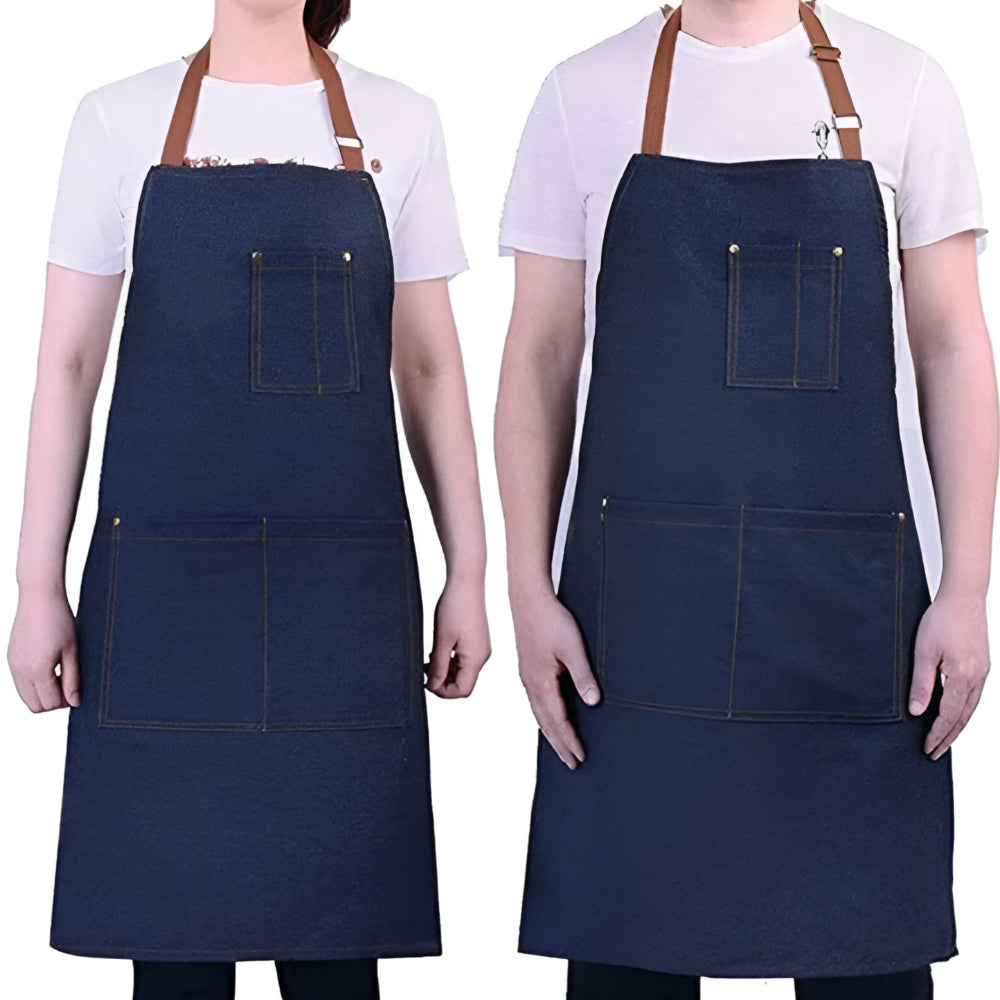 Adjustable Blue Denim Chef Apron with Front Pocket