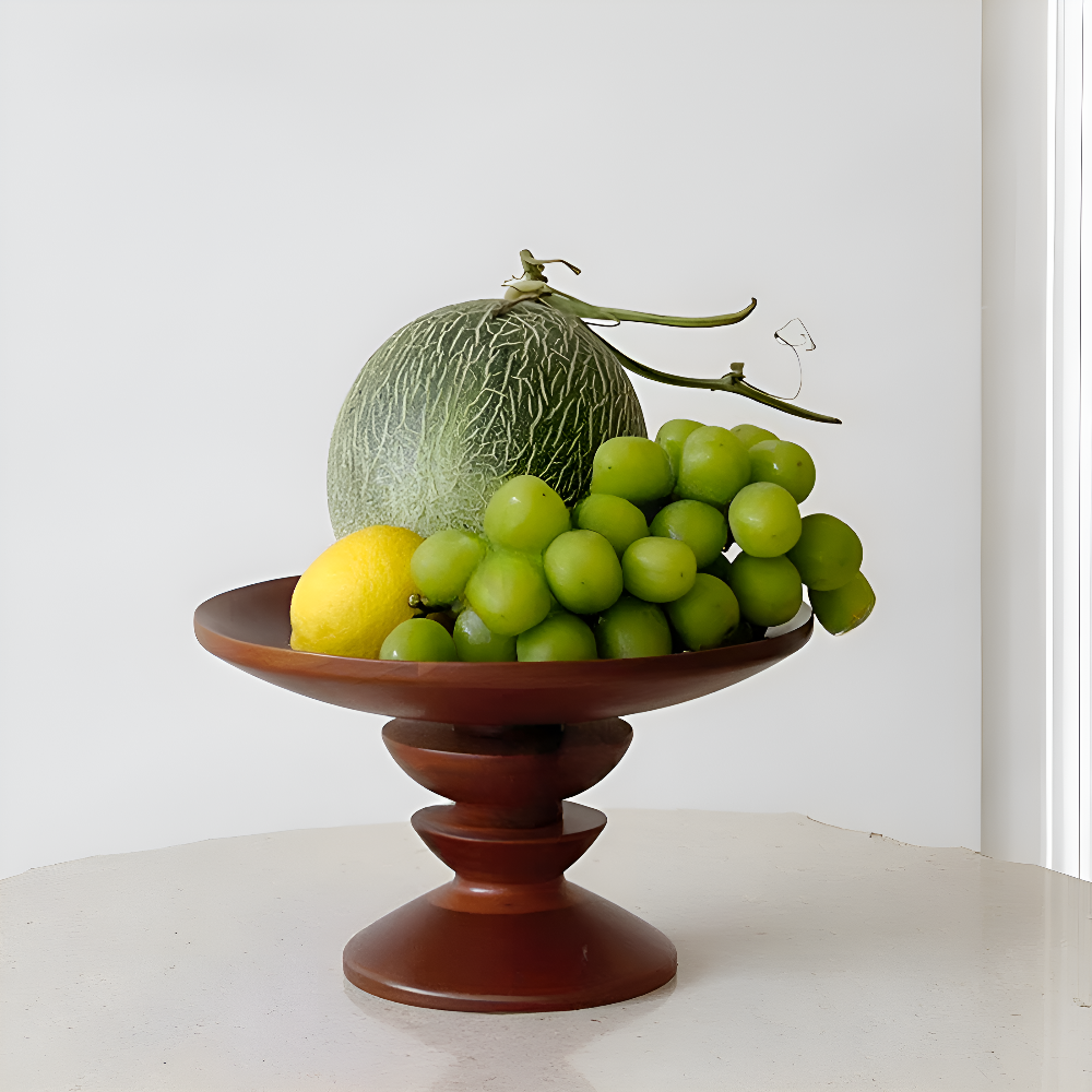 Hand-Polished Cherry Wood Pedestal Tray