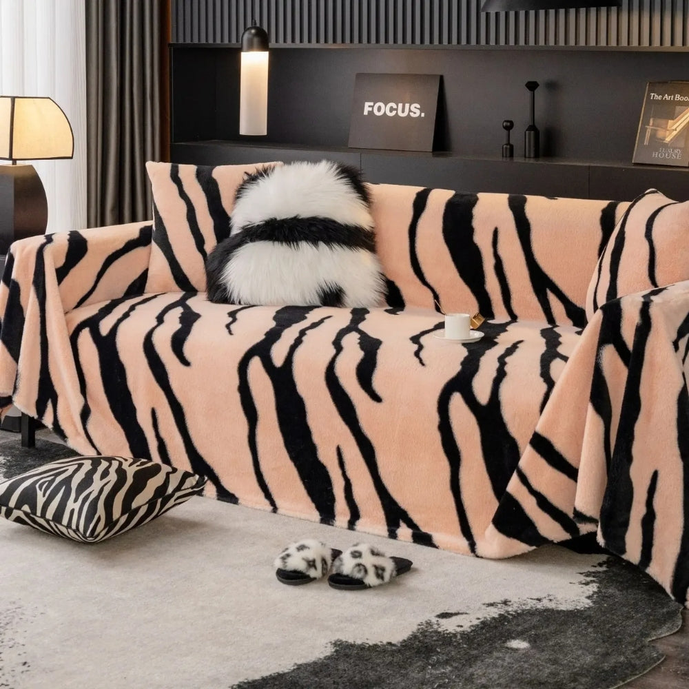 Zebra Print Fleece Sofa Cover