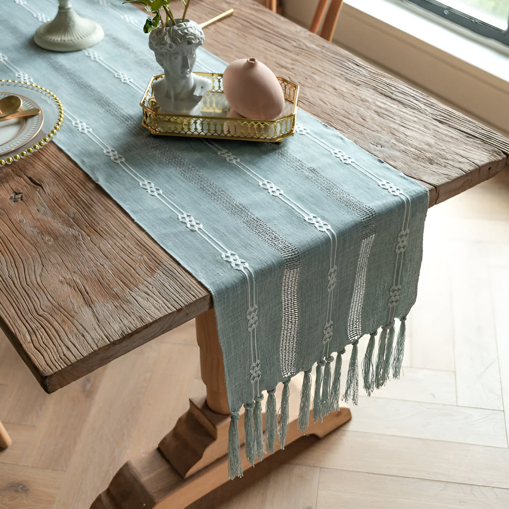 Woven Microfiber Tassel Table Runner