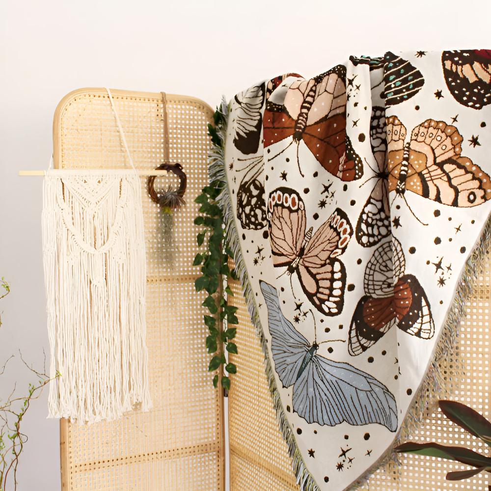 Butterfly Garden Microfiber Blanket with Fringed Edges