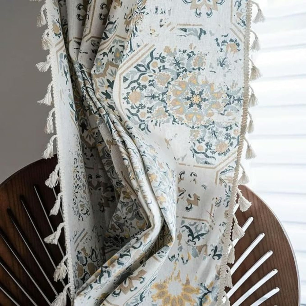 Boho Floral Tassel Curtain for Light-Filtering Privacy