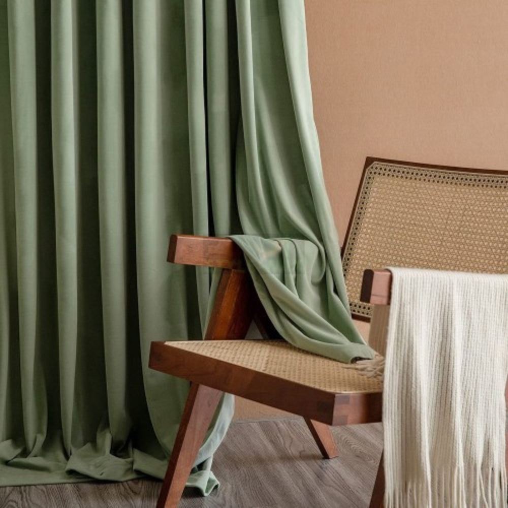 Soft Grass Green Velvet Curtain Drapes