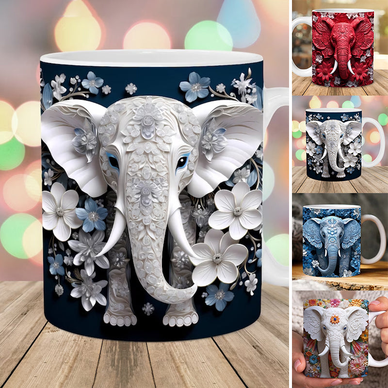 3D Elephant Ceramic Coffee Mug - Customizable Travel Cup