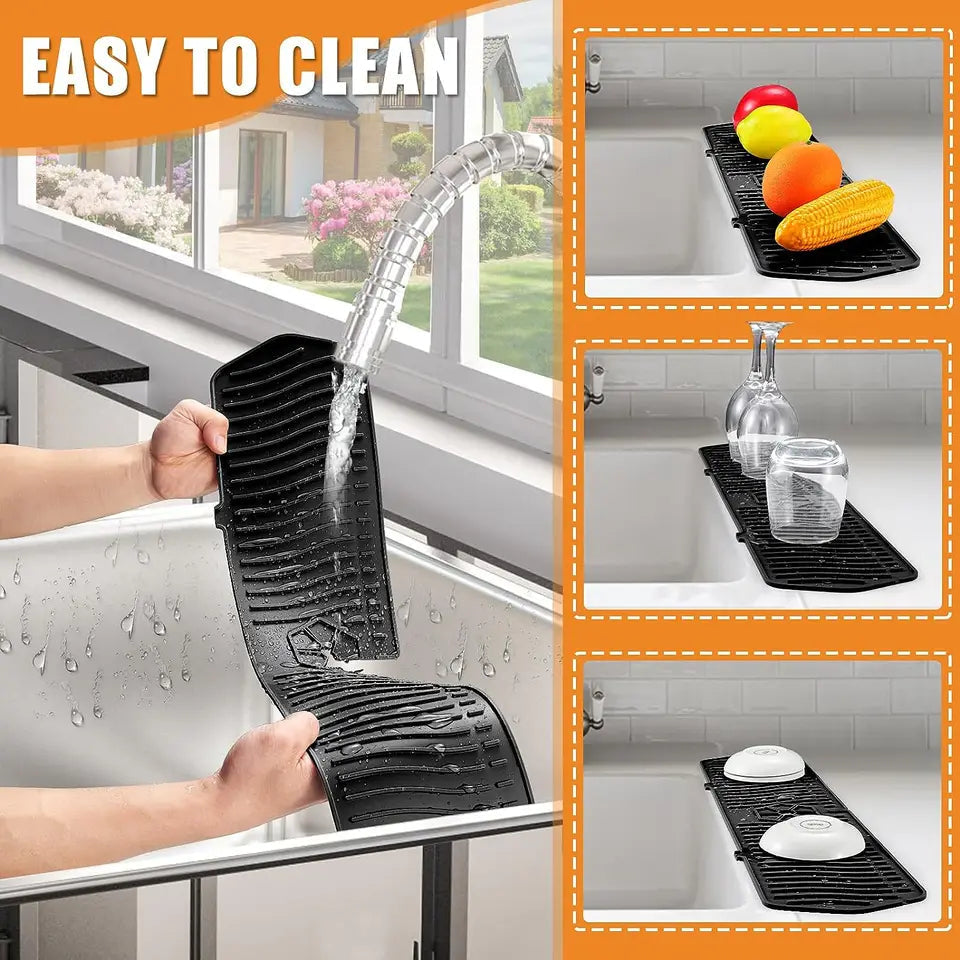 Silicone Kitchen Sink Splash Guard with Drainage Channels