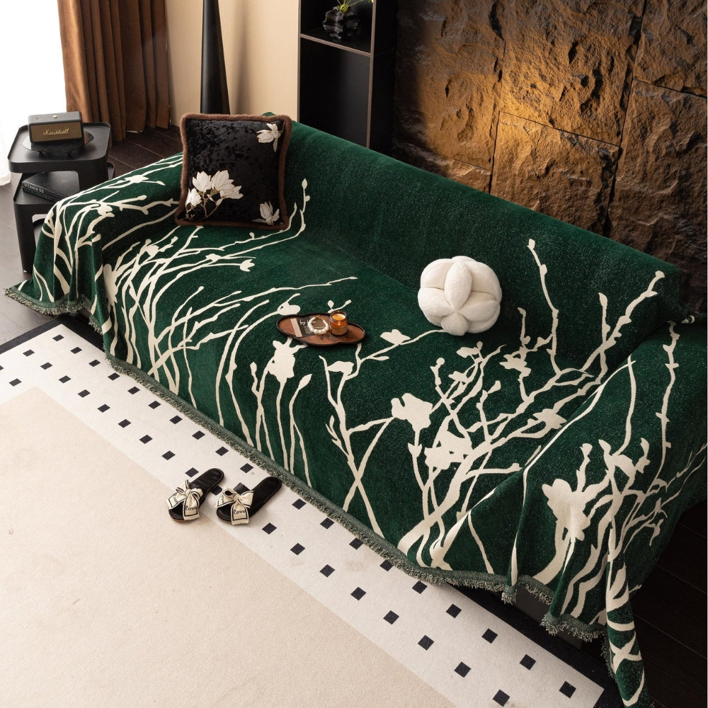 Chenille Sofa Cover with Twilight Branches Design