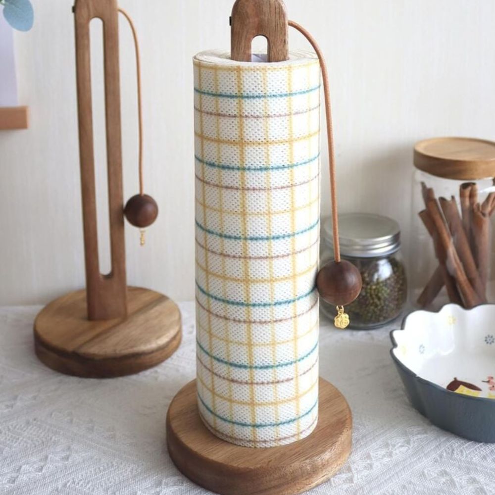 Acacia Wood Paper Roll Holder with Anti-Slip Base