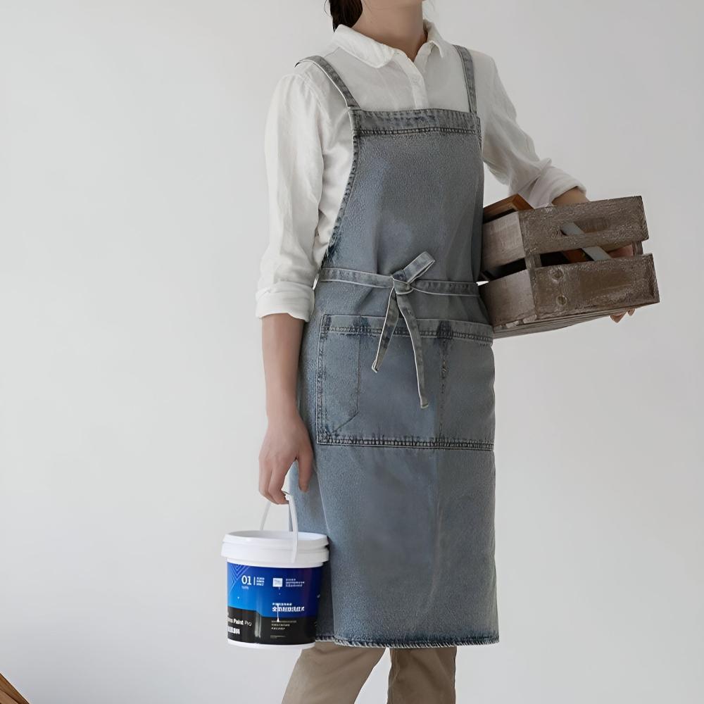 Adjustable Cross-Back Premium Denim Apron with Pockets