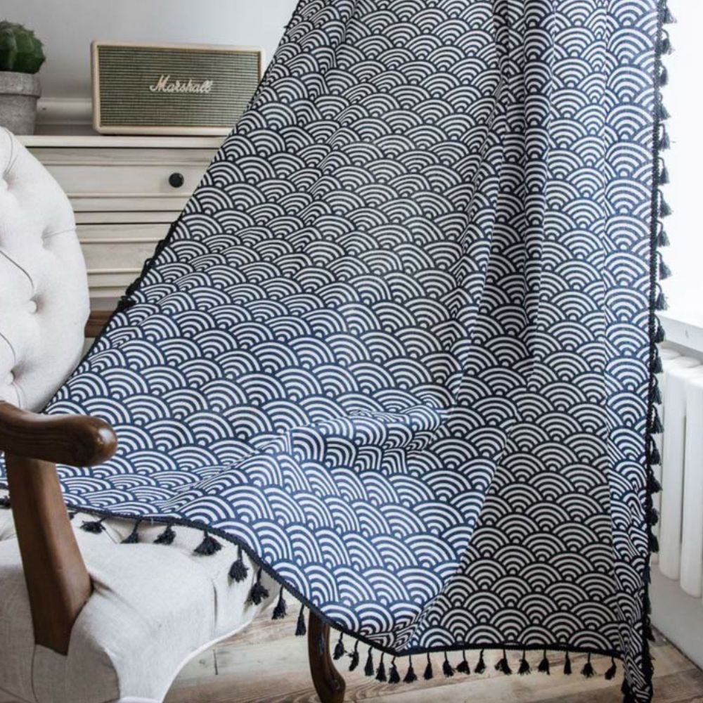 Navy Blue Fish Scale Light Filtering Curtain