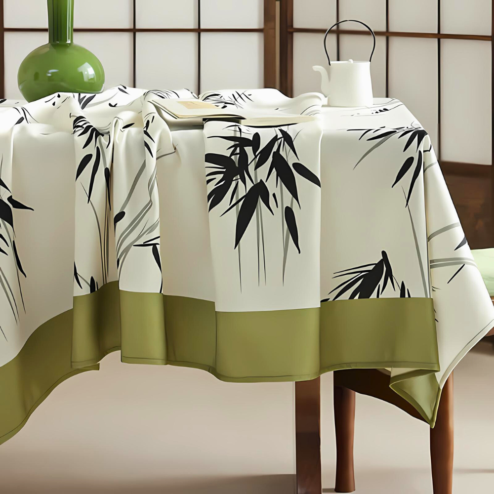 Bamboo Patterned Zen Tablecloth in Black and White