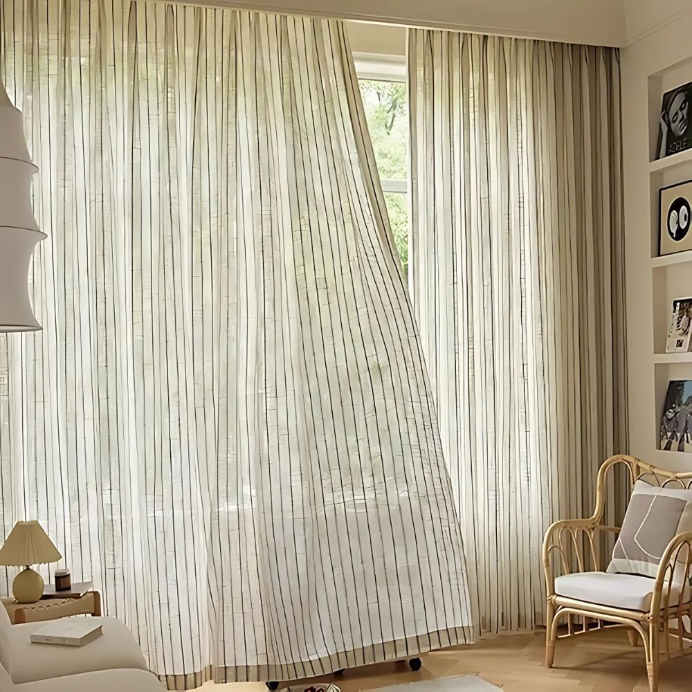 Semi-Sheer Vertical Stripe Microfiber Curtain