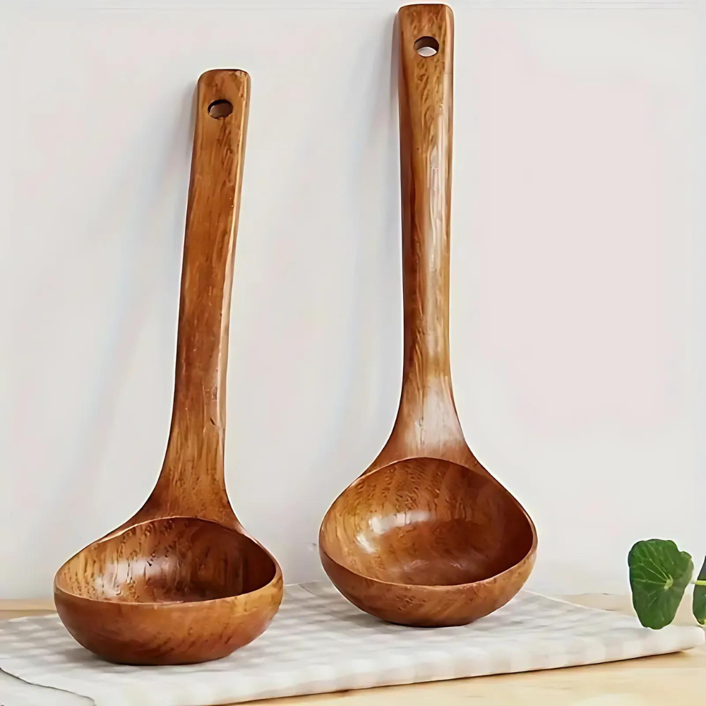Natural Wooden Soup Spoon with Ergonomic Grip