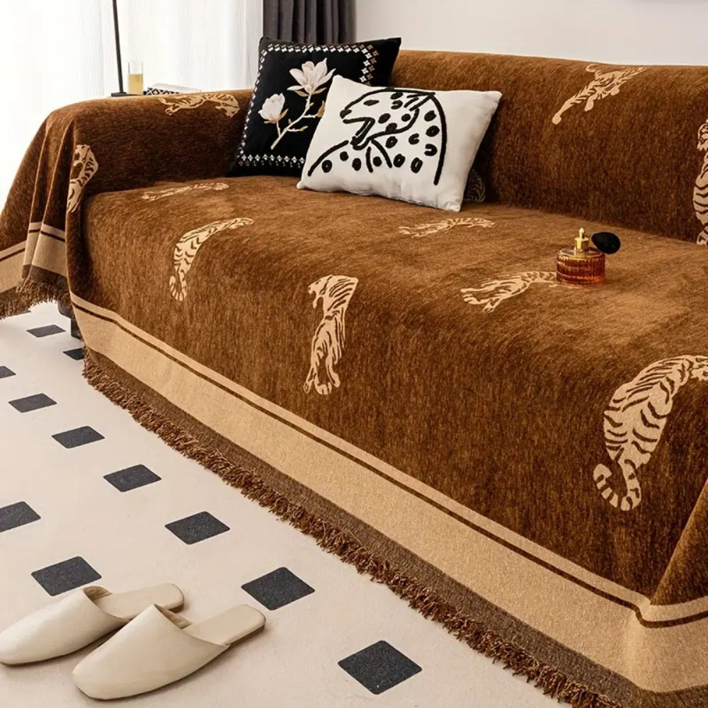 Reversible Chenille Tiger Sofa Cover