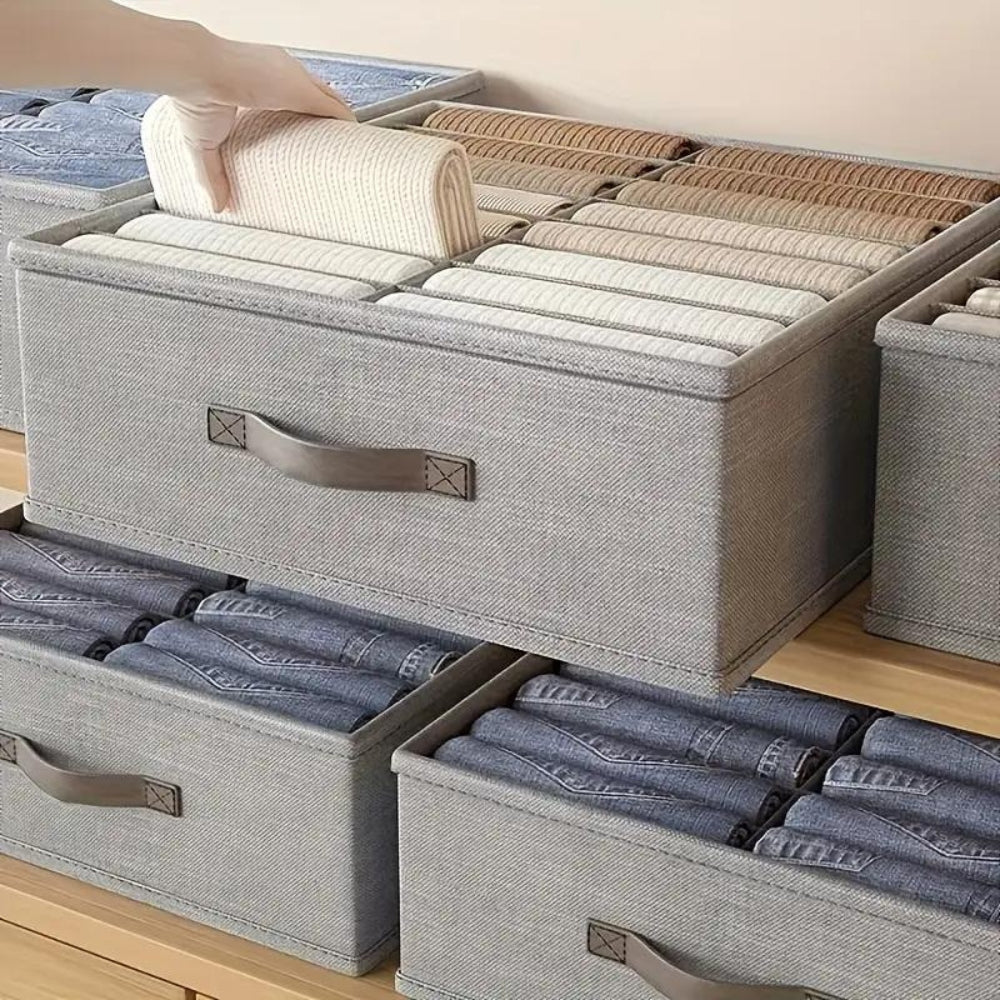 Gray Linen Storage Organizer with 16 Compartments