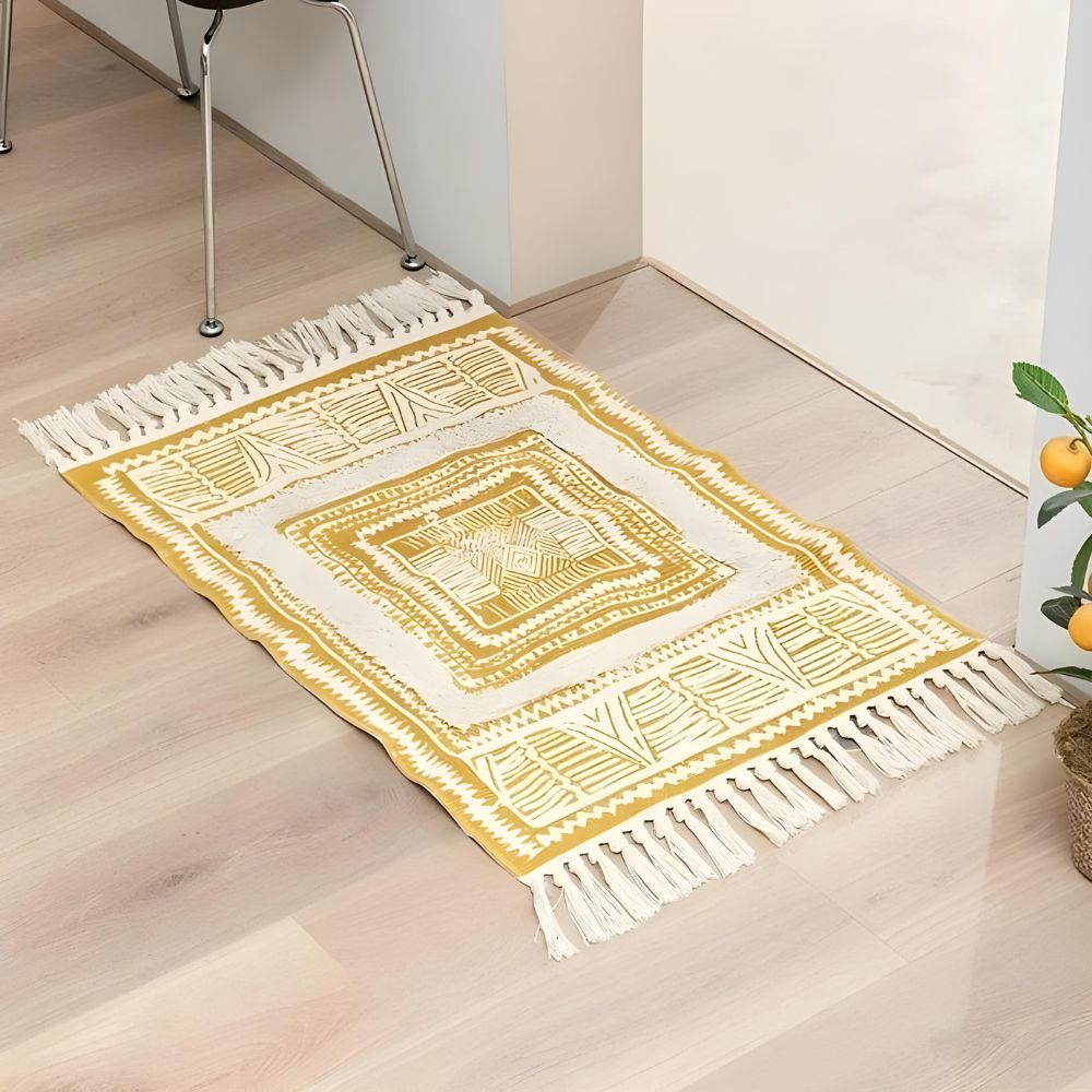 Bohemian Fringe Area Rug in Microfiber-Cotton Blend
