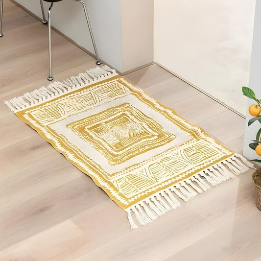 Bohemian Fringe Area Rug in Microfiber-Cotton Blend