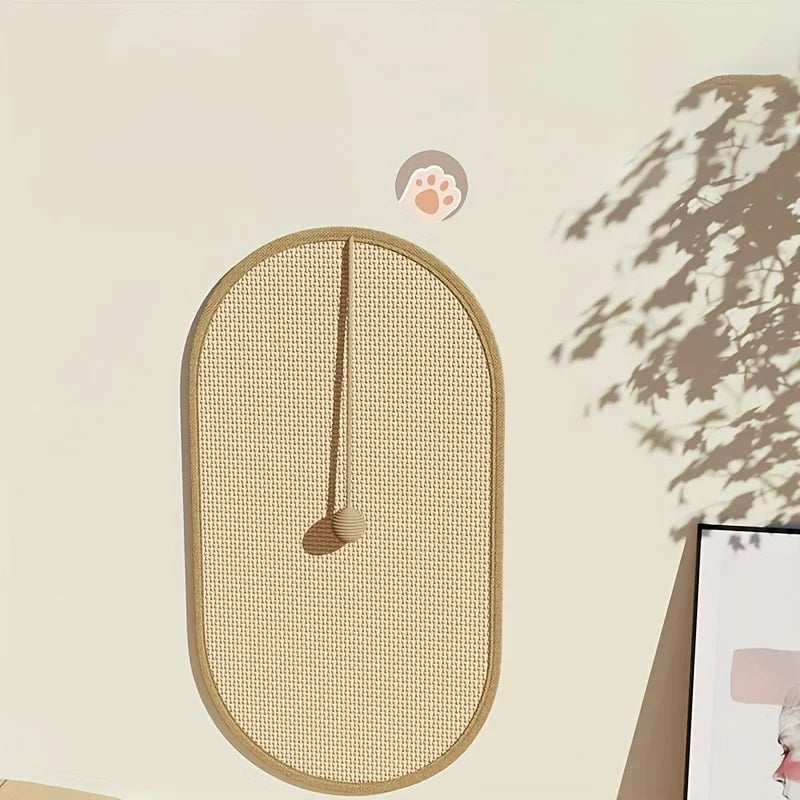 Sisal Wall Mounted Cat Scratch Pad with Hanging Toy