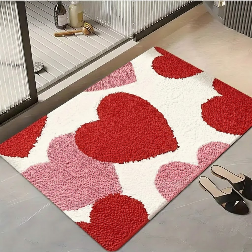 Heart Pattern Non-Slip Polyester Entry Doormat