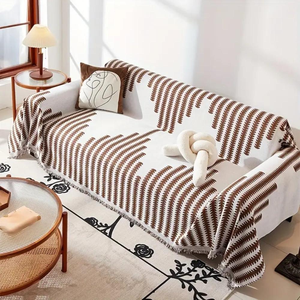 Monochrome Fern Chenille Sofa Cover with Anti-Slip Base