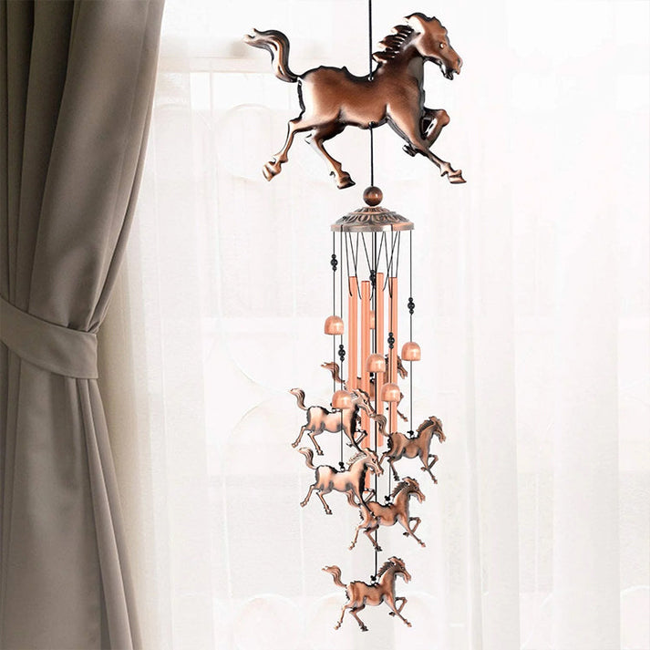Decorative Metal Wind Chime with Horse Figurines for Garden and Balcony