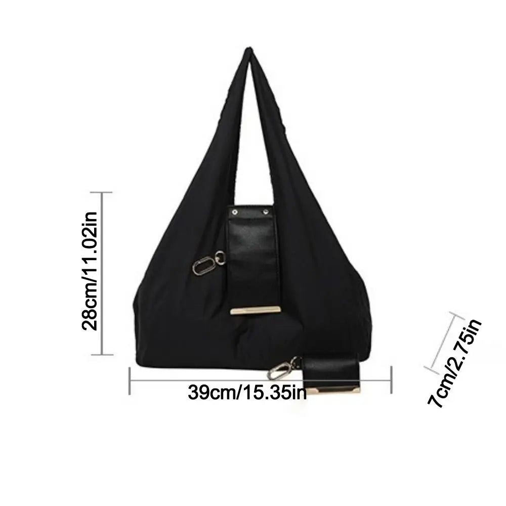 Foldable Keychain Tote Bag with Nylon and Leather Accents