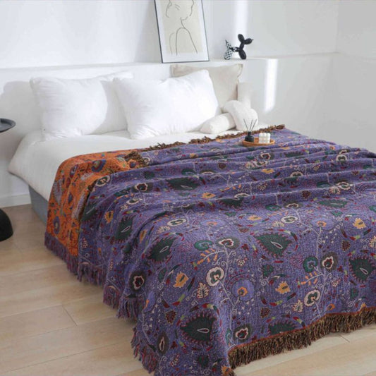 Peacock Pattern Cotton Tassel Throw Blanket
