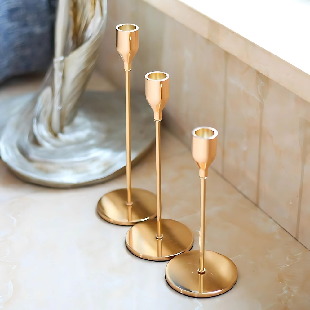 Tall Stainless Steel Candle Holder Set - Modern Trio