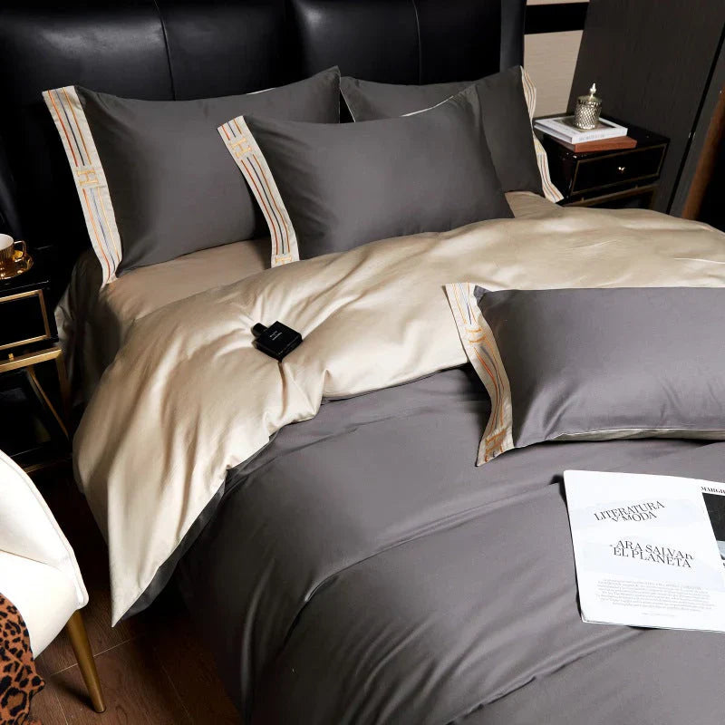 Luxury Satin Cotton Bedding Set - 4-Piece Embroidered Collection