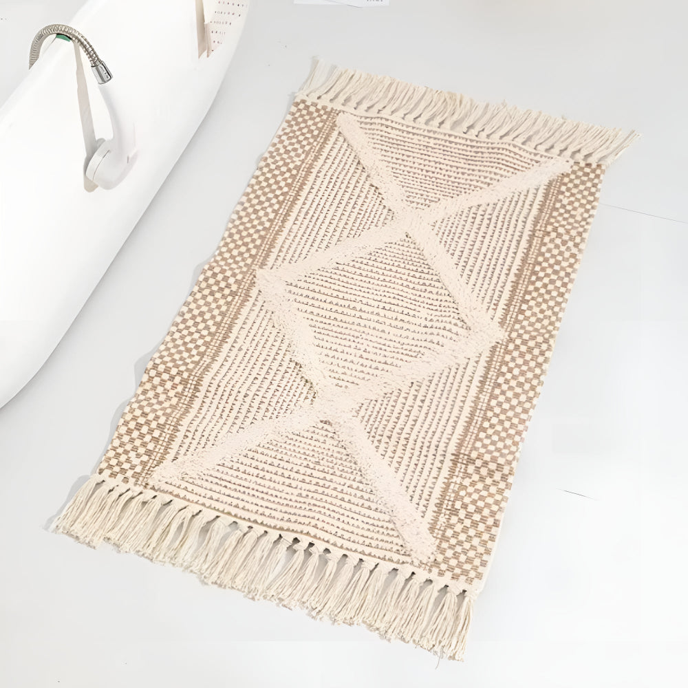 Moroccan-Inspired Beige Textured Fringe Tassel Rug