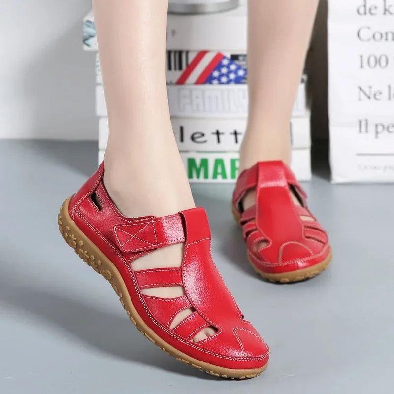 Leather Women's Velcro Sandals with Cushioned Sole