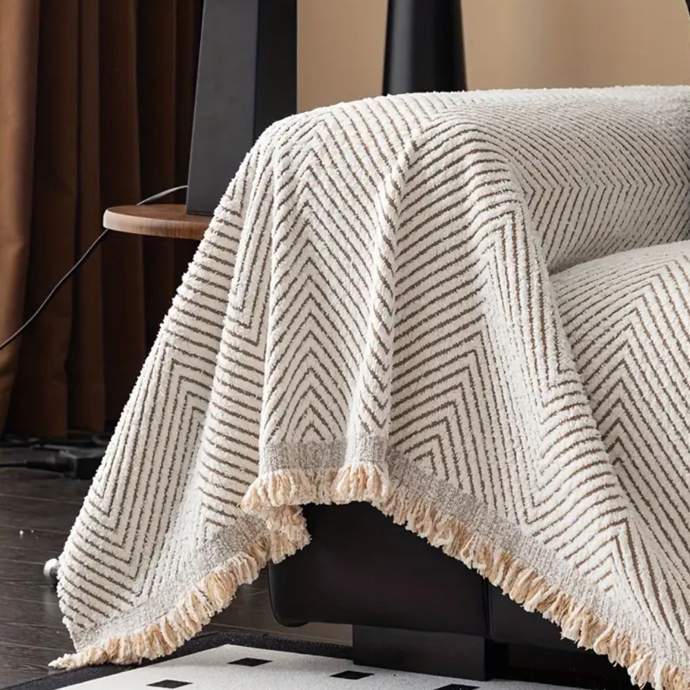 Stripe Herringbone Sofa Cover - Water-Repellent Microfiber