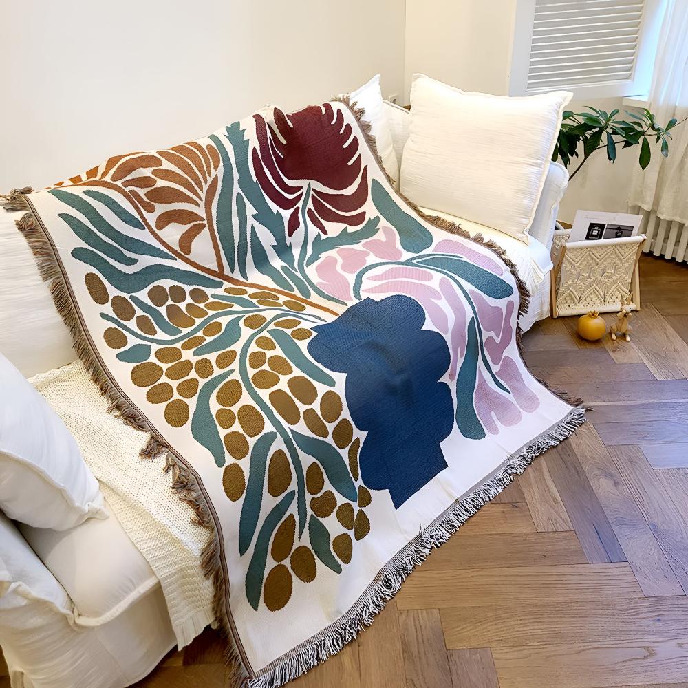 Fringed Cotton-Polyester Woven Throw Blanket