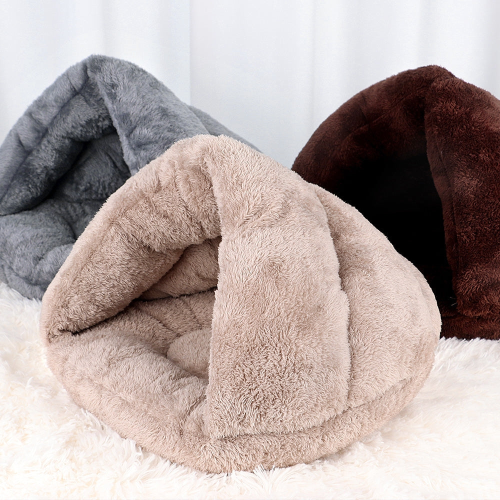 Cozy Polar Fleece Pet Cave Bed for Cats and Small Dogs