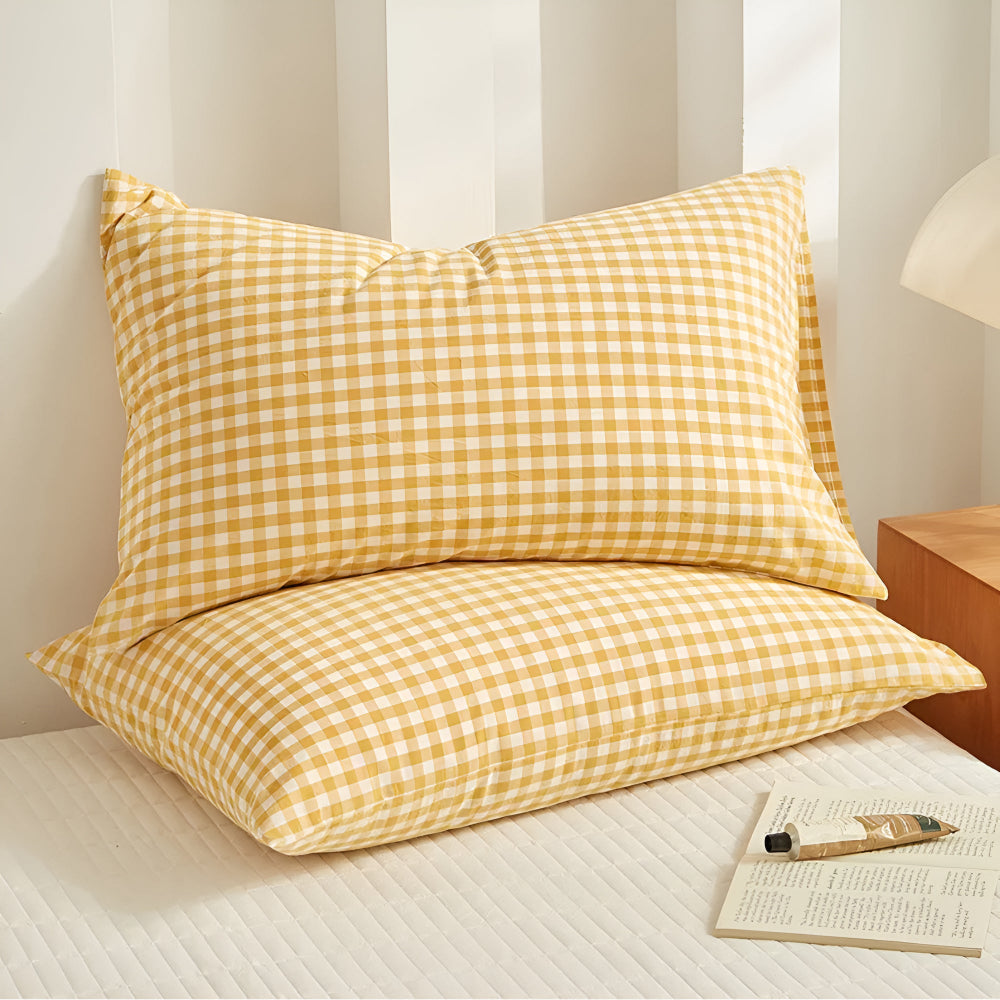 Soft Plaid Checkered Microfiber Pillowcases - Set of 2