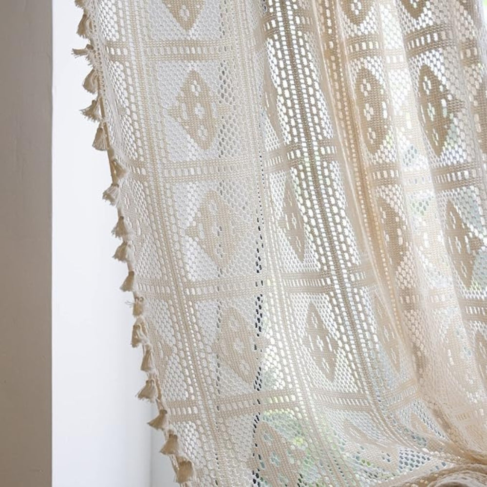 Light Filtering Rhombus Plaid Lace Curtain