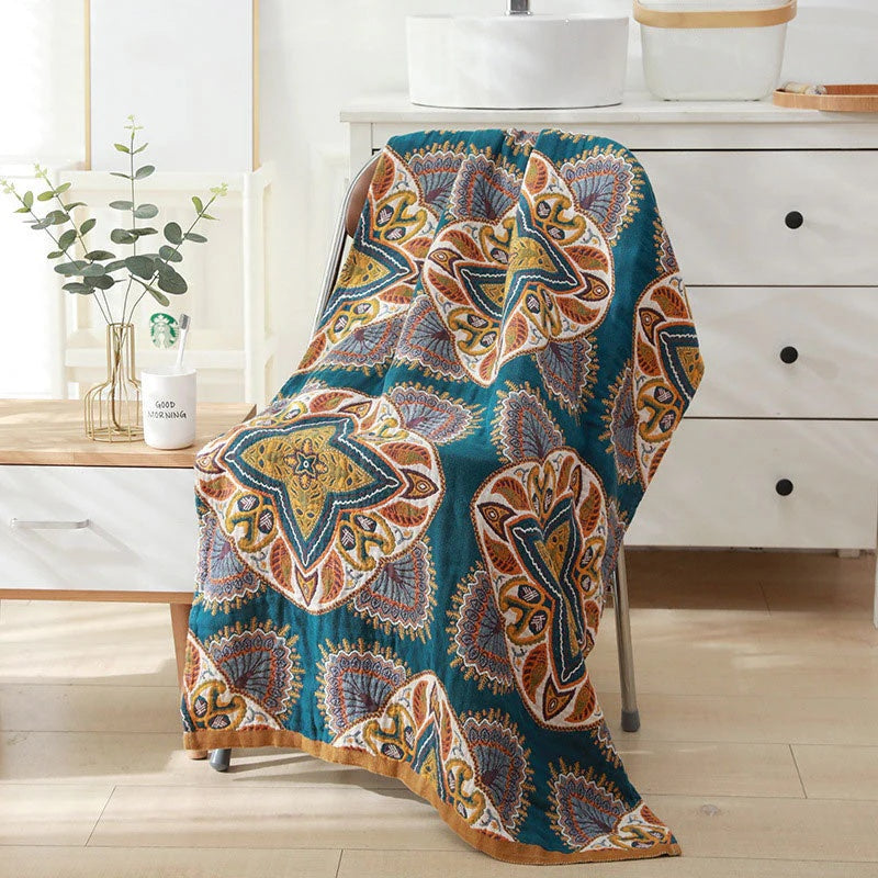 Reversible Diamond and Floral Cotton Bath Towel