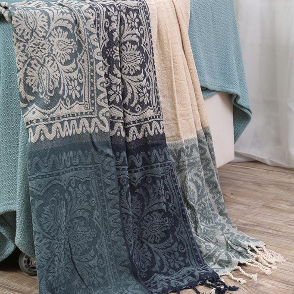 Floral Tassel Chenille Bohemian Blanket