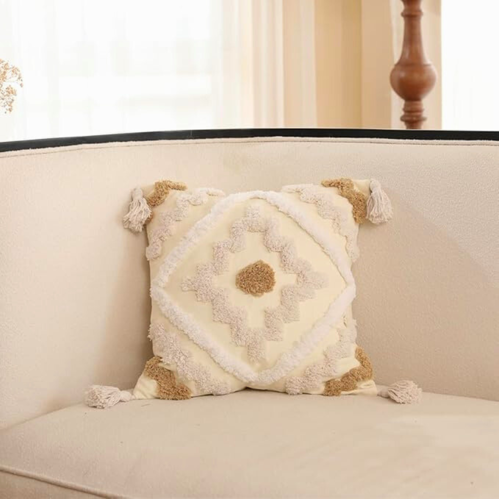 Bohemian Geometric Tufted Pillow Cover with Tassels