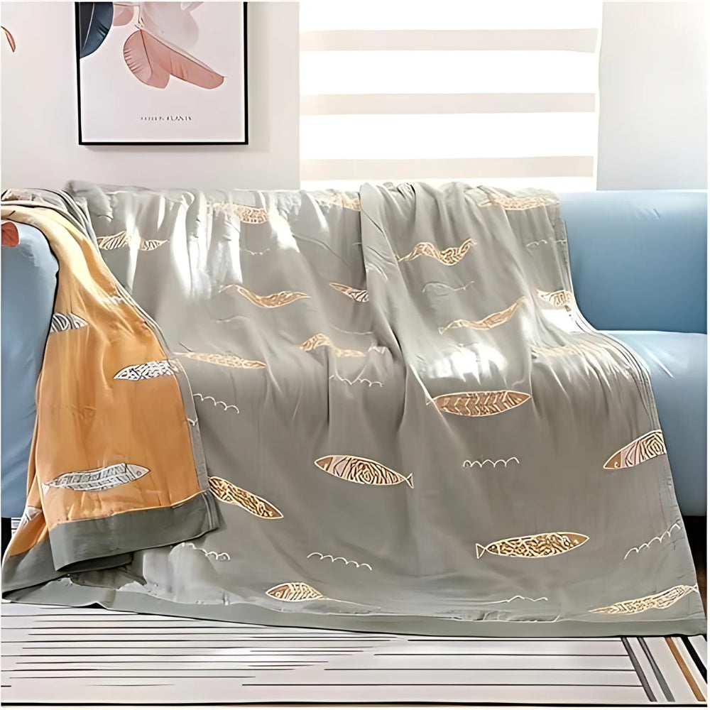 Reversible Golden Fish Cotton Gauze Blanket