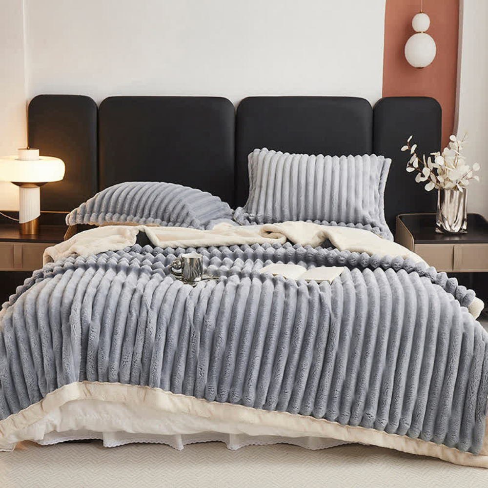 Reversible Faux Fur Fleece Throw Blanket
