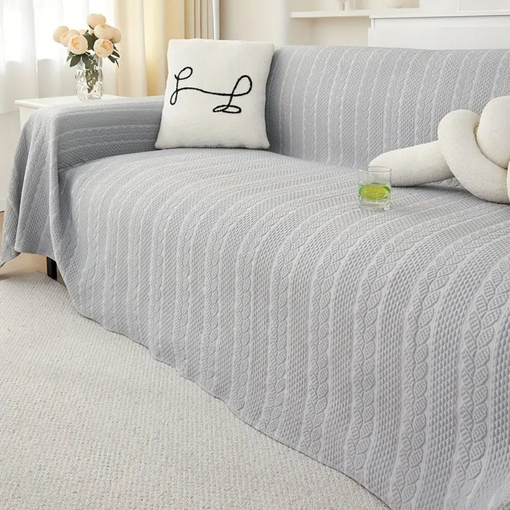 Plush Leaf Sofa Cover with Lace Accents