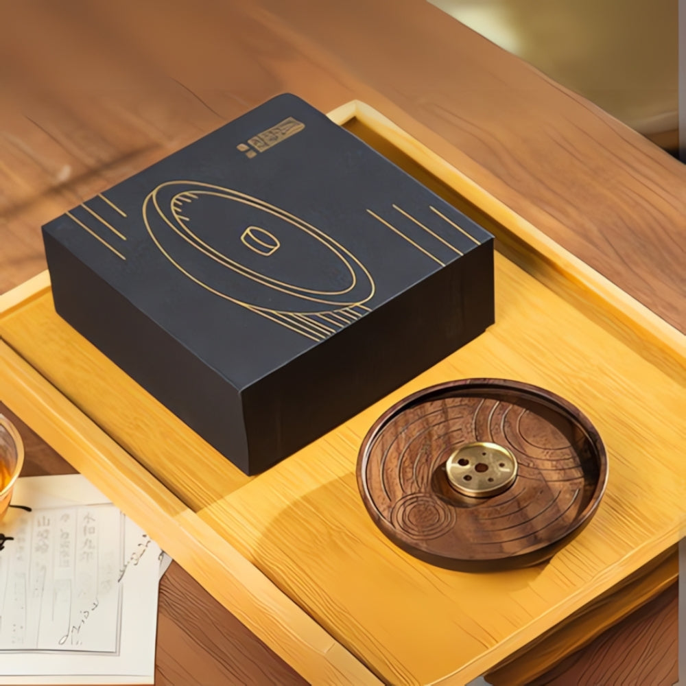 Round Wooden Incense Holder with Copper Insert